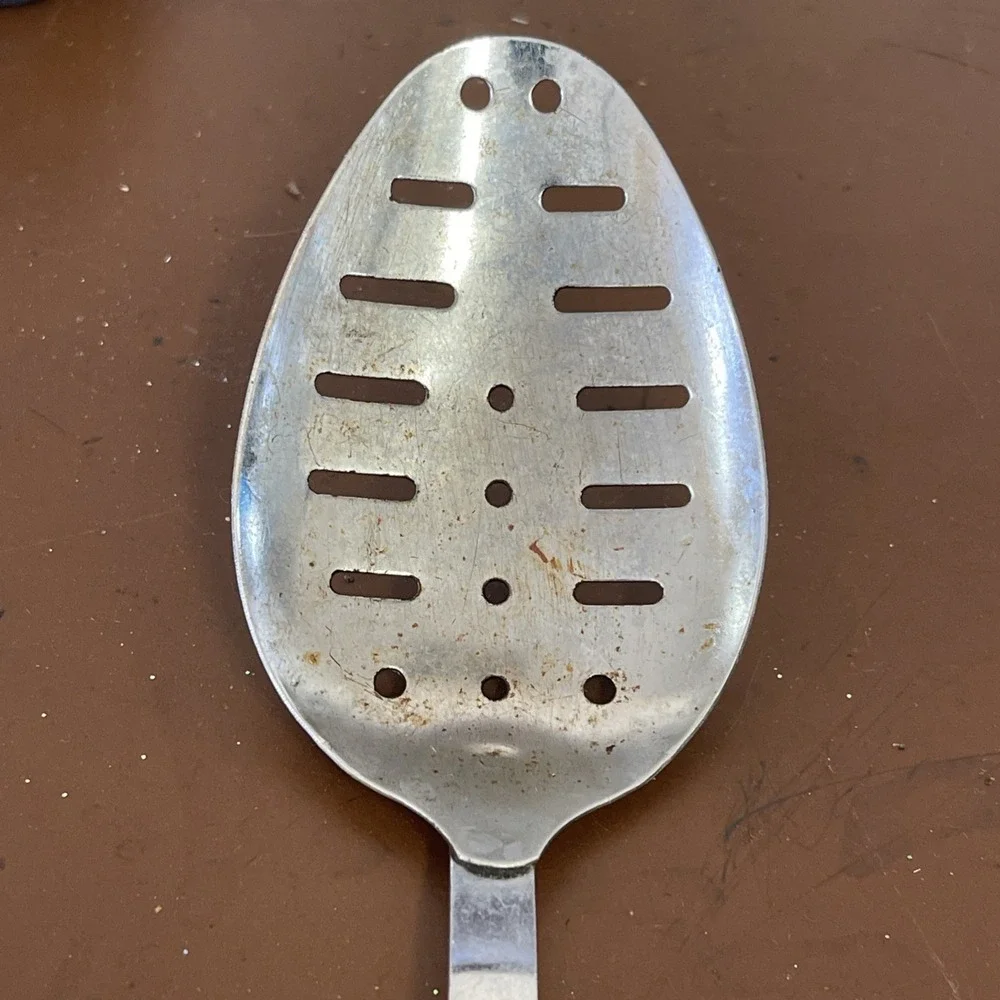 Vintage EKCO Slotted Metal Spoon Strainer Utensil‎ Black Handle